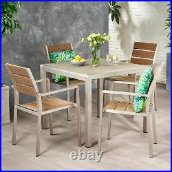 Cherie Outdoor Modern Aluminum 4 Seater Dining Set with Faux Wood Seats