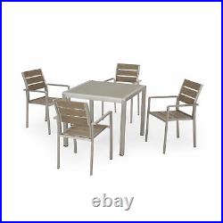 Cherie Outdoor Modern Aluminum 4 Seater Dining Set with Faux Wood Seats