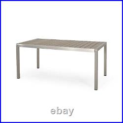 Cherie Outdoor Modern Aluminum Dining Table with Faux Wood Table Top