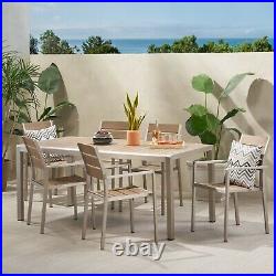 Cherie Outdoor Modern Aluminum and Faux Wood 6 Seater Dining Set