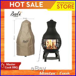 Chiminea Outdoor Fireplace Fire Pit Backyard Wood Burning Heater with Rain Cover