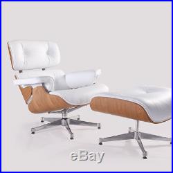 Classic Eames Style Lounge Chair and Ottoman Ashwood Top Grain White Leather Hot