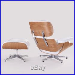 Classic Eames Style Lounge Chair and Ottoman Ashwood Top Grain White Leather Hot