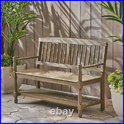Cody Outdoor Acacia Wood Bench with Shelf