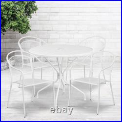 Commercial 35.25 Round Metal Garden Patio Table Set with 4 Round Back Chairs