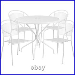 Commercial 35.25 Round Metal Garden Patio Table Set with 4 Round Back Chairs