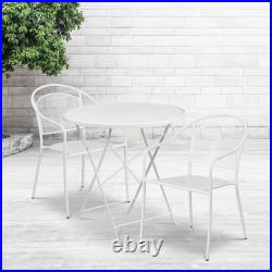 Commercial Grade 30 Round Metal Folding Patio Table Set with 2 Round Back Chairs