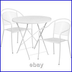 Commercial Grade 30 Round Metal Folding Patio Table Set with 2 Round Back Chairs