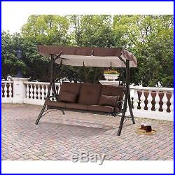 Convertible Porch Swing With Canopy Cover Brown Hammock Patio Outdoor 3 Person