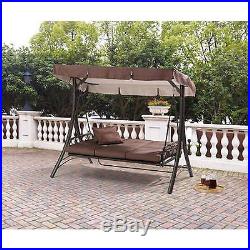 Convertible Porch Swing With Canopy Cover Brown Hammock Patio Outdoor 3 Person