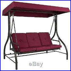 Converting Outdoor Steel Canopy Porch Swing Hammock 3 Seat Into Bed Burgundy