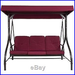 Converting Outdoor Steel Canopy Porch Swing Hammock 3 Seat Into Bed Burgundy