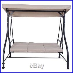 Converting Outdoor Swing Canopy Hammock 3 Seats Patio Deck Furniture Beige