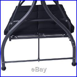 Converting Outdoor Swing Canopy Hammock 3 Seats Patio Deck Furniture Black