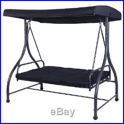 Converting Outdoor Swing Canopy Hammock 3 Seats Patio Deck Furniture Black NEW