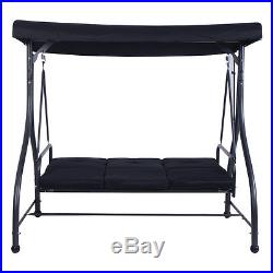 Converting Outdoor Swing Canopy Hammock 3 Seats Patio Deck Furniture Black NEW