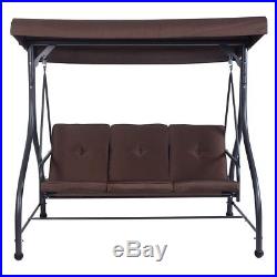 Converting Outdoor Swing Canopy Hammock 3 Seats Patio Deck Furniture (Brown)
