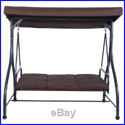 Converting Outdoor Swing Canopy Hammock 3 Seats Patio Deck Furniture Brown