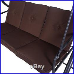 Converting Outdoor Swing Canopy Hammock 3 Seats Patio Deck Furniture (Brown)