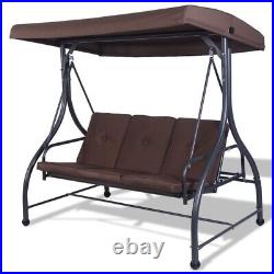 Converting Outdoor Swing Hammock 3 Seats Patio Furniture Adjustable Canopy Brown