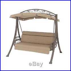 CorLiving Nantucket Patio Swing with Arched Canopy in Beige Outdoor Glider and
