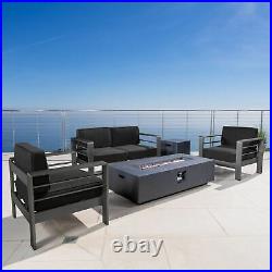 Coral Bay Outdoor Grey Aluminum 5 Piece Loveseat Chat Set with Fire Table