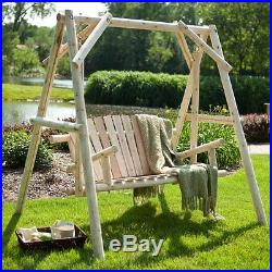 Coral Coast Rustic Natural Log Curved Back Porch Swing and A-Frame Set