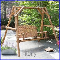Coral Coast Rustic Oak Log Curved Back Porch Swing and A-Frame Set