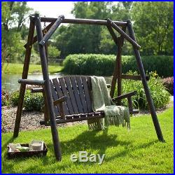 Coral Coast Rustic Torched Log Curved Back Porch Swing and A-Frame Set