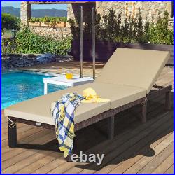 Costway 2Pcs Outdoor Rattan Lounge Chair Chaise Recliner Adjustable Cushioned