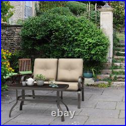 Costway 2 Pcs Patio Loveseat Coffee Table Set Furniture Bench with Cushion