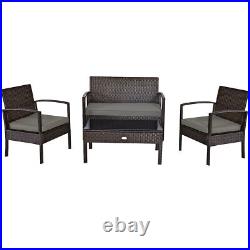Costway 4PCS Outdoor Patio Rattan Furniture Set Cushioned Sofa Coffee Table Deck