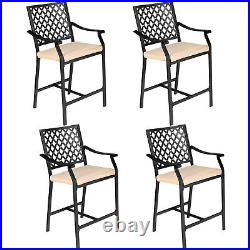 Costway 4PCS Patio Bar Stool Counter Height Cushioned Chair Armrest Garden Deck