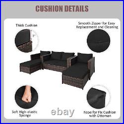 Costway 5PCS Patio Rattan Furniture Set Loveseat Sofa Ottoman Cushioned Black