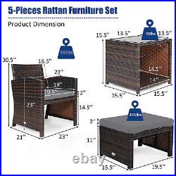 Costway 5PCS Patio Rattan Wicker Furniture Set Sofa Ottoman Cushion Gray