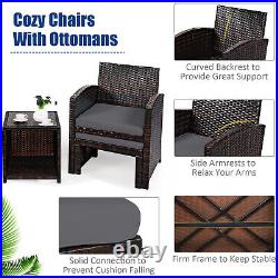 Costway 5PCS Patio Rattan Wicker Furniture Set Sofa Ottoman Cushion Gray