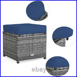 Costway 7 PCS Patio Rattan Dining Set Sectional Sofa Couch Ottoman Navy