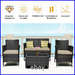 Costway 8PCS Rattan Patio Furniture Set Cushioned Sofa Outdoor Coffee Table