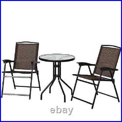 Costway Bistro Set 23.5x27.5 3-Piece Metal Round Outdoor Folding Chairs+Table