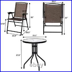 Costway Bistro Set 23.5x27.5 3-Piece Metal Round Outdoor Folding Chairs+Table