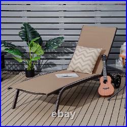 Costway Patio Lounge Chair Chaise Adjustable Back Recliner Garden WithWheel Brown