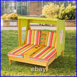 Costway Patio Lounge Chair Kids Double Chaise Lounge with Cup Holders & Awning