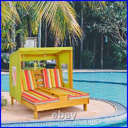 Costway Patio Lounge Chair Kids Double Chaise Lounge with Cup Holders & Awning