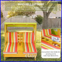 Costway Patio Lounge Chair Kids Double Chaise Lounge with Cup Holders & Awning