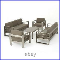 Crested Bay Outdoor Aluminum 5-Piece Sofa Set with Khaki Cushions