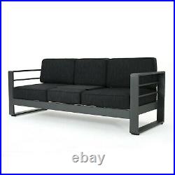 Crested Bay Outdoor Gray Aluminum Sofa Couch with Water Resistant Cushions