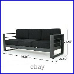 Crested Bay Outdoor Gray Aluminum Sofa Couch with Water Resistant Cushions