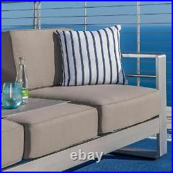 Crested Bay Outdoor Modern Convertible Aluminum Khaki Sofa with Tray Insert
