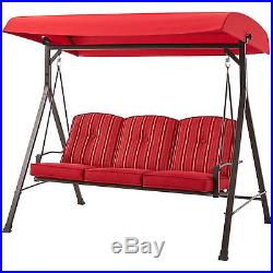 Cushioned Porch Swing With Canopy Cover Seats 3 Red Fabric Patio Outdoor Garden