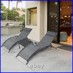 DC DiClasse 3PCS Patio Lounge Chairs Chaise Sun Reclining End Table Outdoor Pool